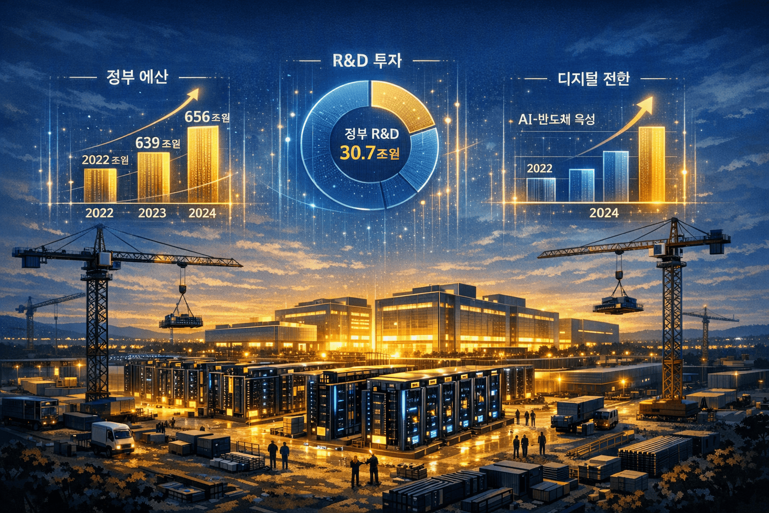2026년 AI 예산 9.9조원 규모의 국가 AI 인프라 구축을 상징하는 이미지
