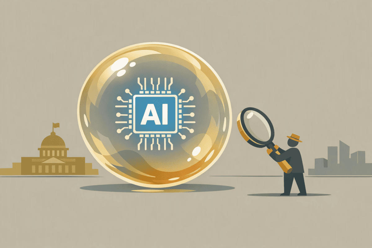 AI 예산 거품론 논쟁을 표현한 개념적 이미지