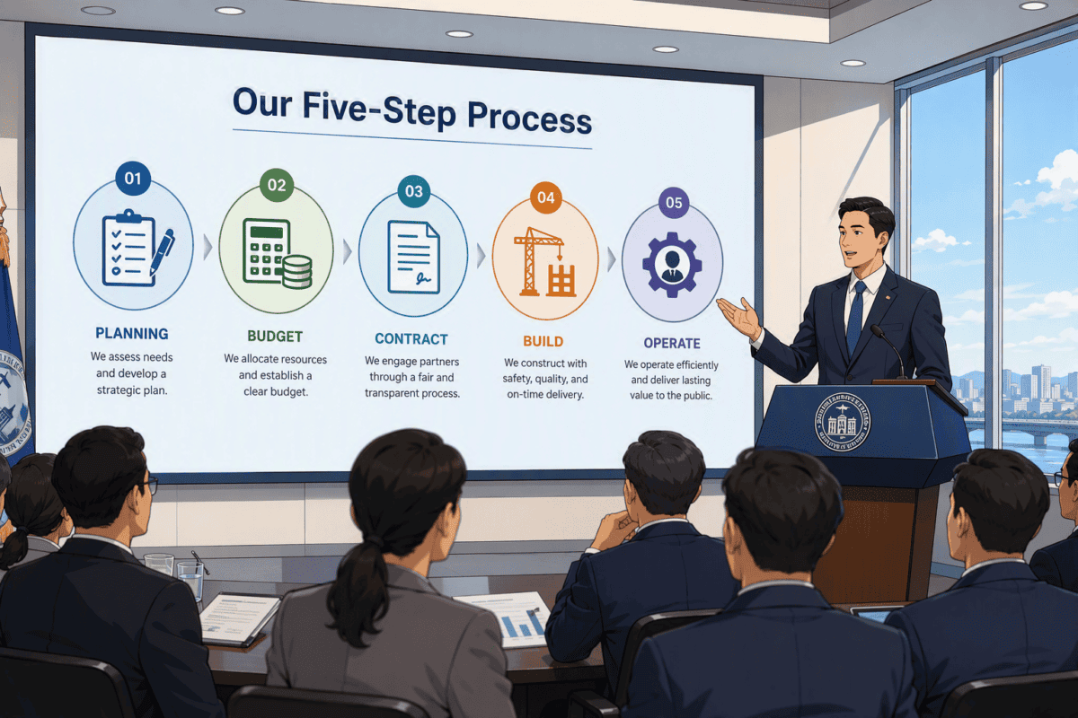 공공부문 AI 도입 활용 가이드의 5단계 표준 프로세스를 표현한 이미지